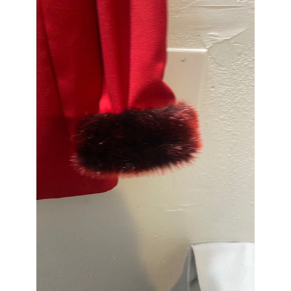Terry Lewis Classic Luxuries Women Small Red Faux Fur Collar Cuff Blazer Jacket - Picture 5 of 10